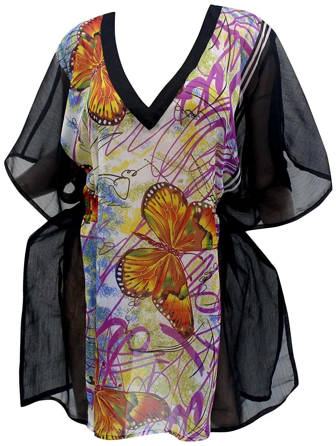 LA LEELA Chiffon Printed Swimwear Women Cover Up OSFM 14-26 [L-4X] Purple_5976