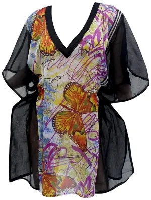 LA LEELA Chiffon Printed Swimwear Women Cover Up OSFM 14-26 [L-4X] Purple_5976
