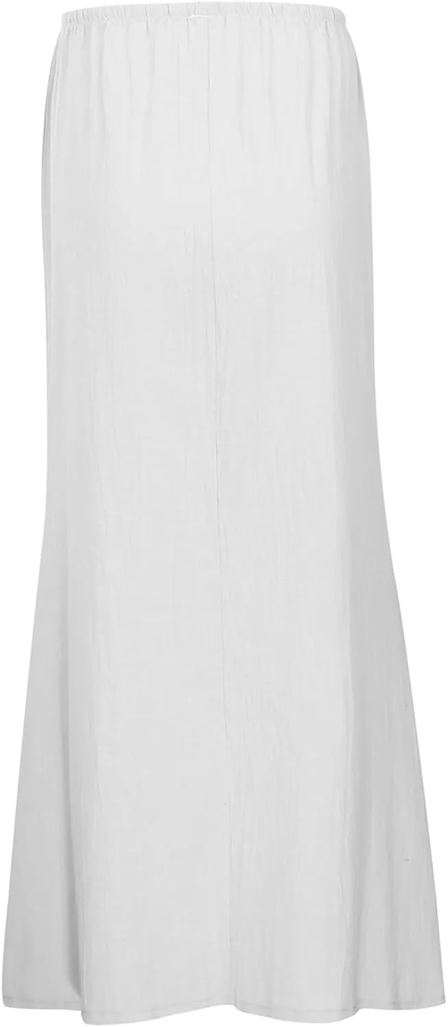Linen Maxi Skirts for Women Summer Drawstring Waist A Line Skirts Cute Vacation Boho Beach Long Flowy Skirts