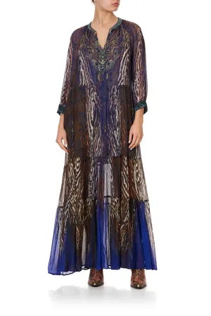 LONG GATHERED PANEL DRESS KOMODO QUEEN