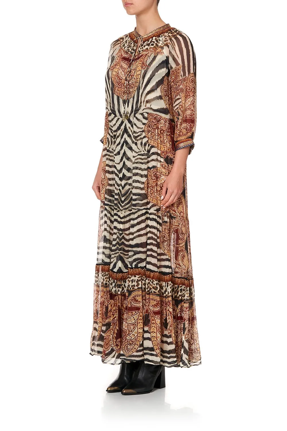 LONG GATHERED PANEL DRESS WILD FIRE