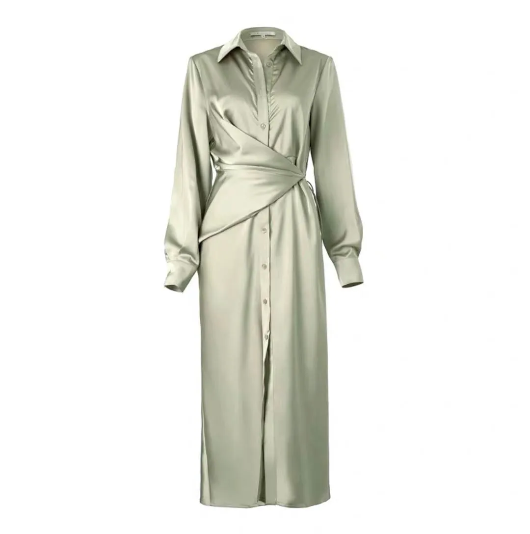 Maja Satin Shirt Dress - Meadow