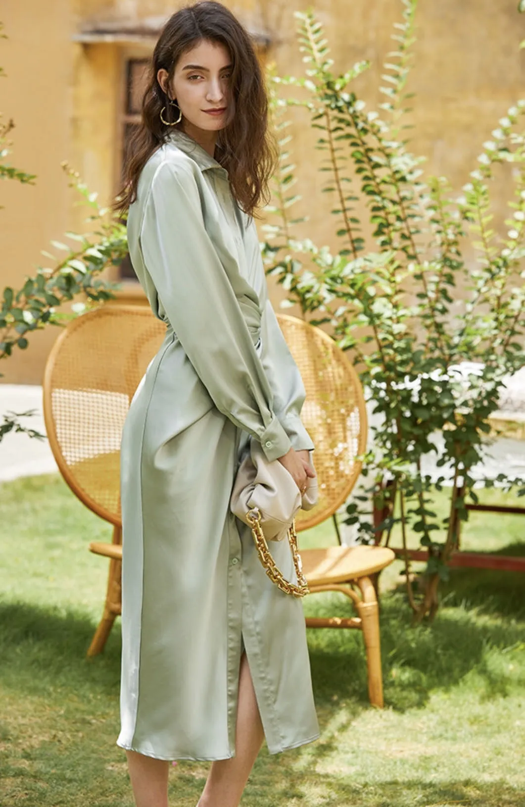 Maja Satin Shirt Dress - Meadow