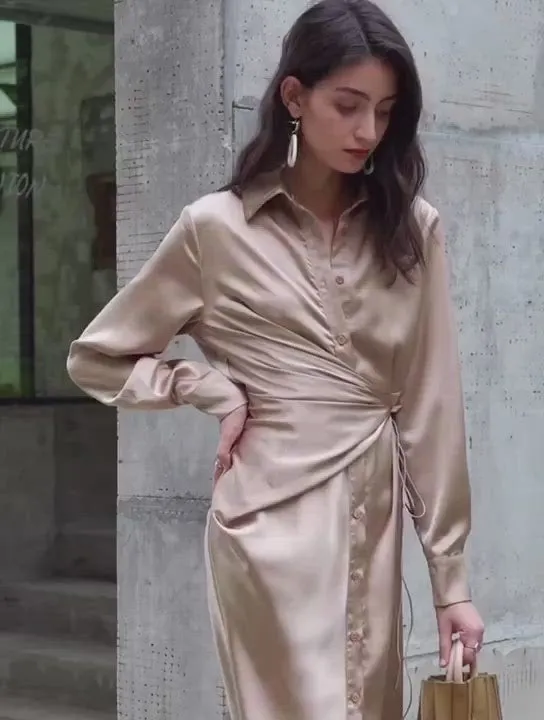Maja Satin Shirt Dress - Meadow