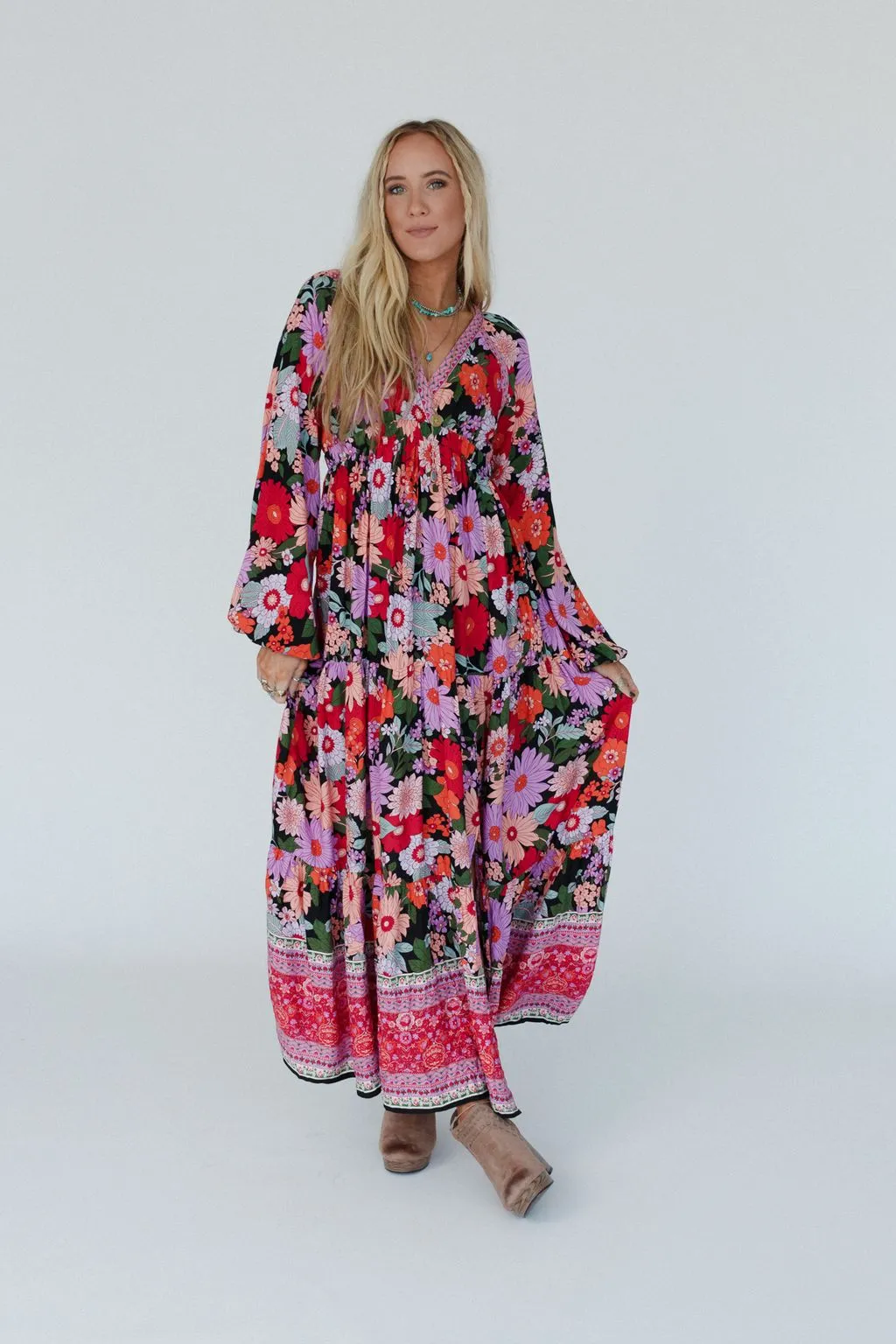 Meadow Edge Maxi Dress - Black Multi