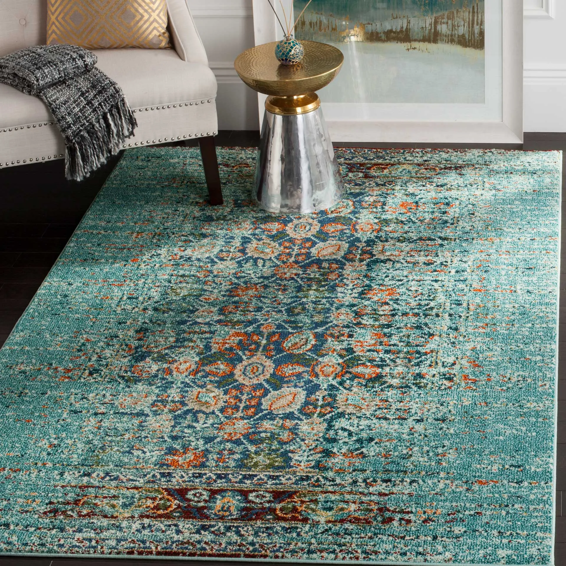 Monaco Washed Blue/Multi Area Rug