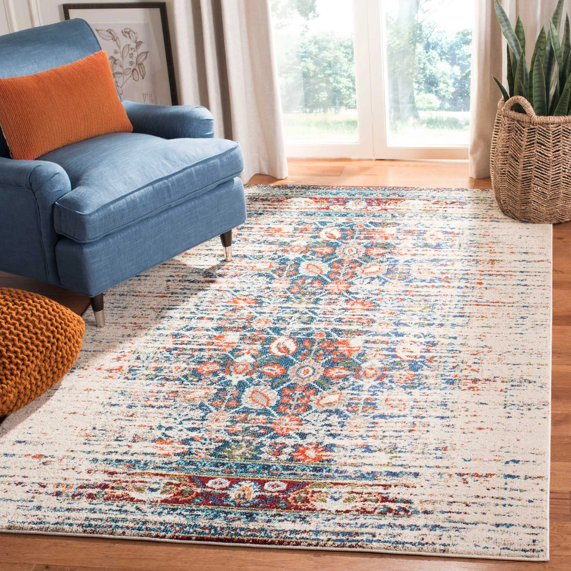 Monaco Washed Ivory/Blue Area Rug