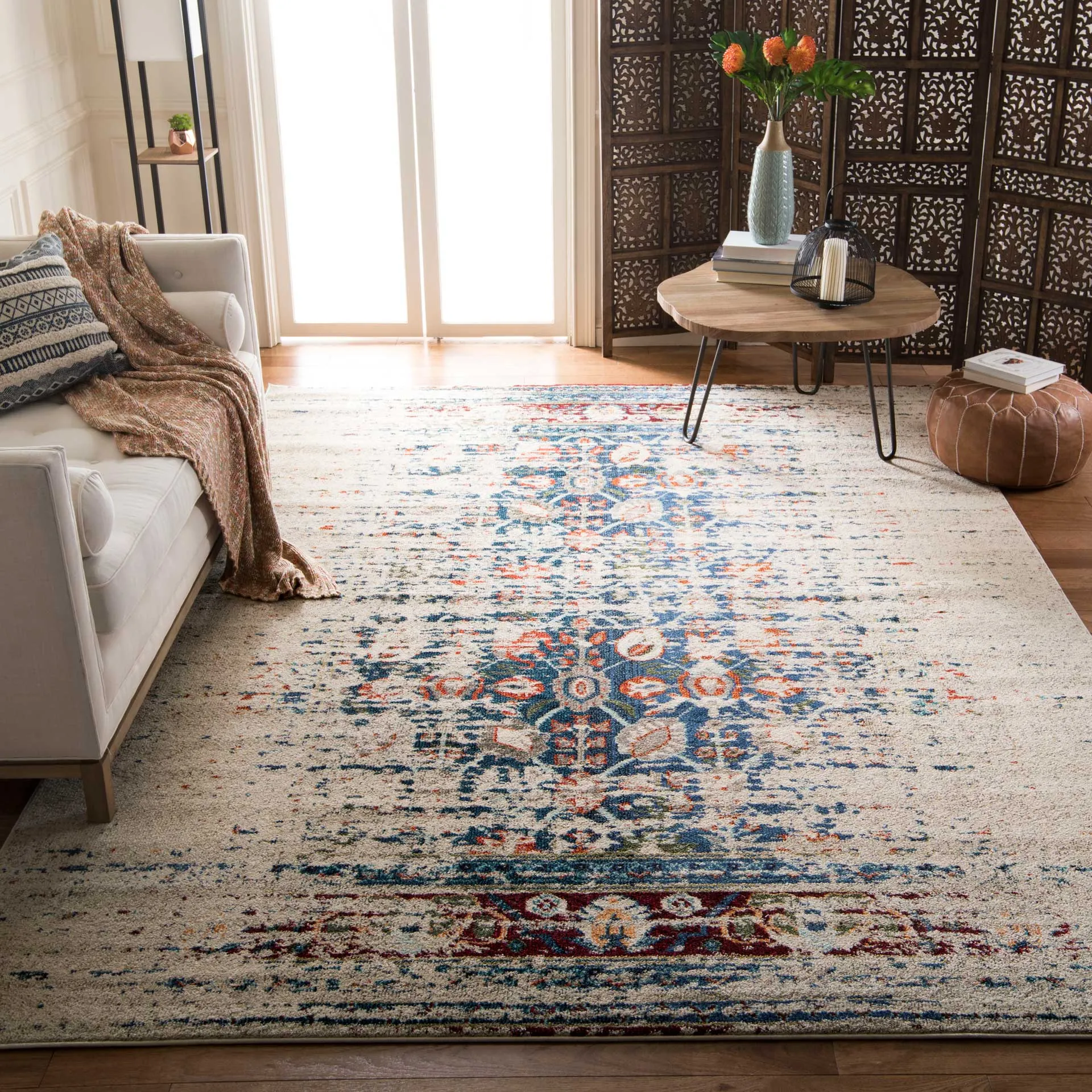 Monaco Washed Ivory/Blue Area Rug