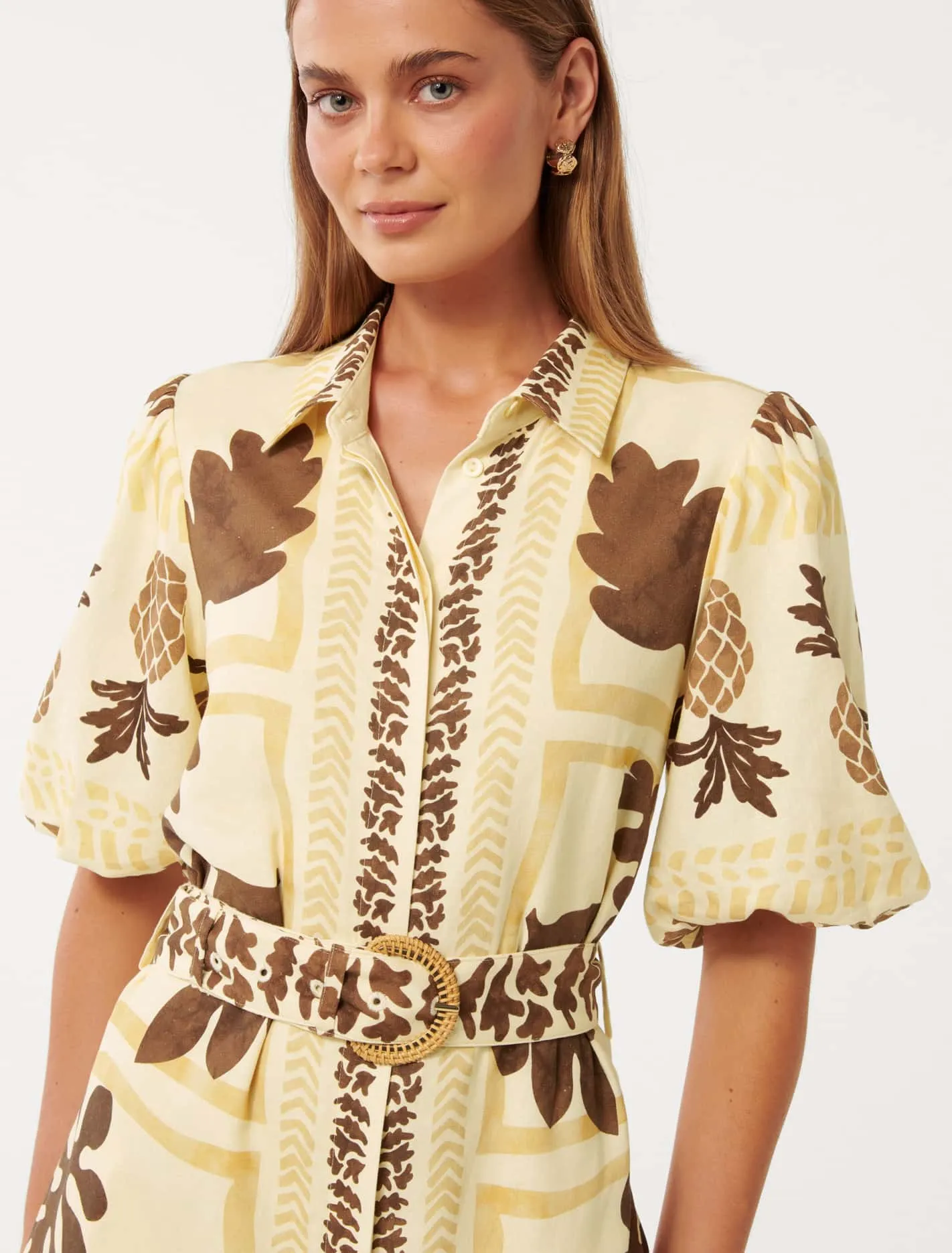Nora Printed Linen Shirt Midi Dress