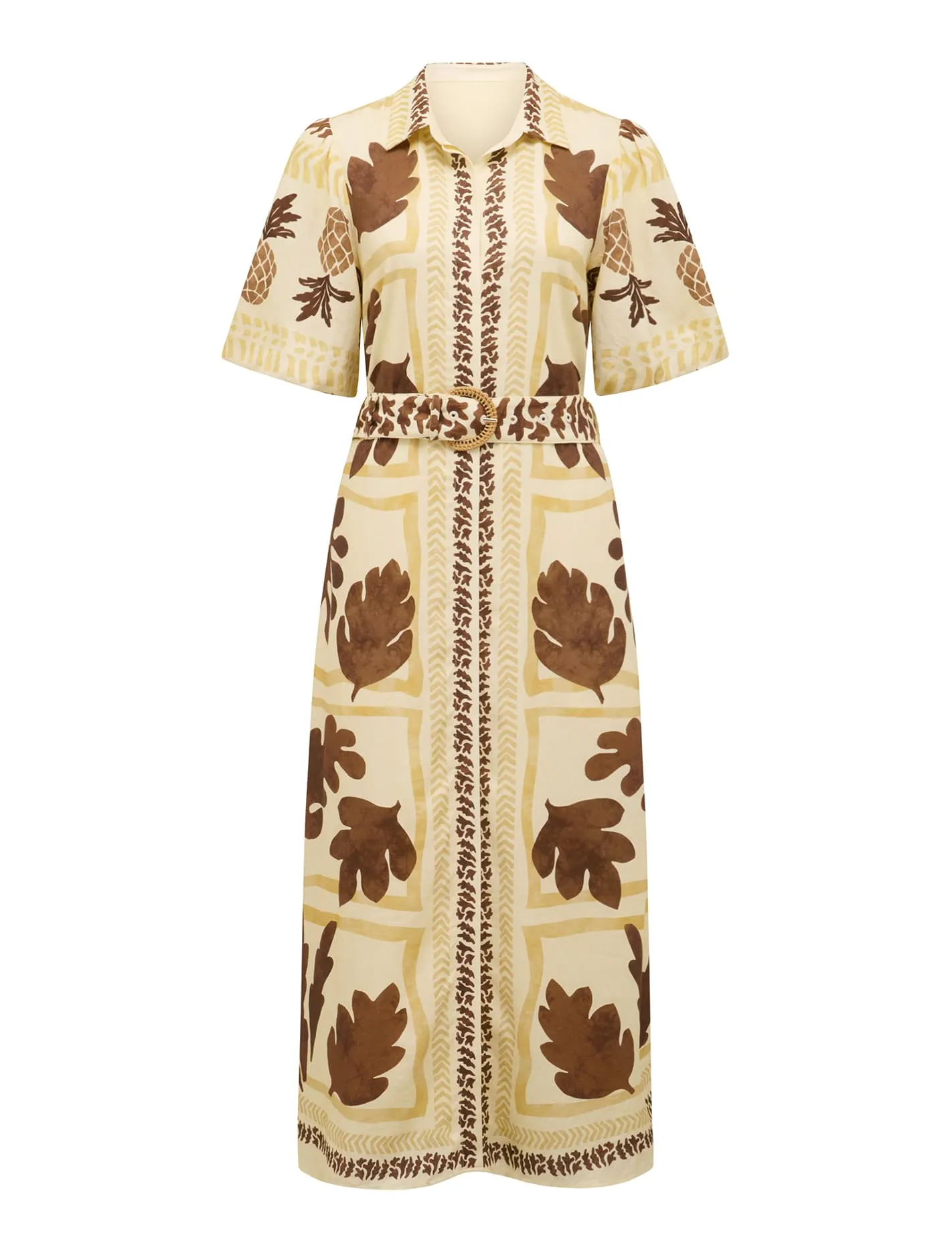 Nora Printed Linen Shirt Midi Dress