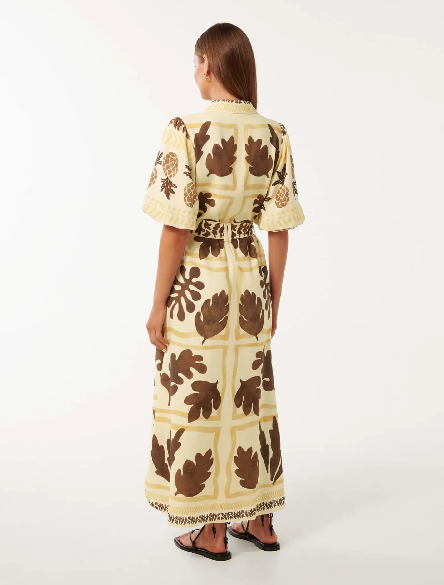 Nora Printed Linen Shirt Midi Dress