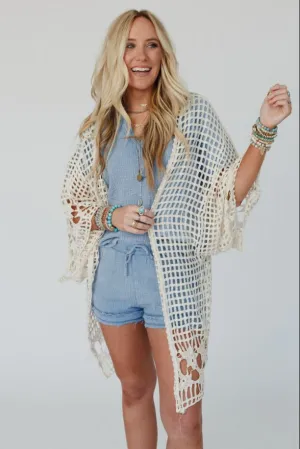 Off The Grid Crochet Kimono - Natural