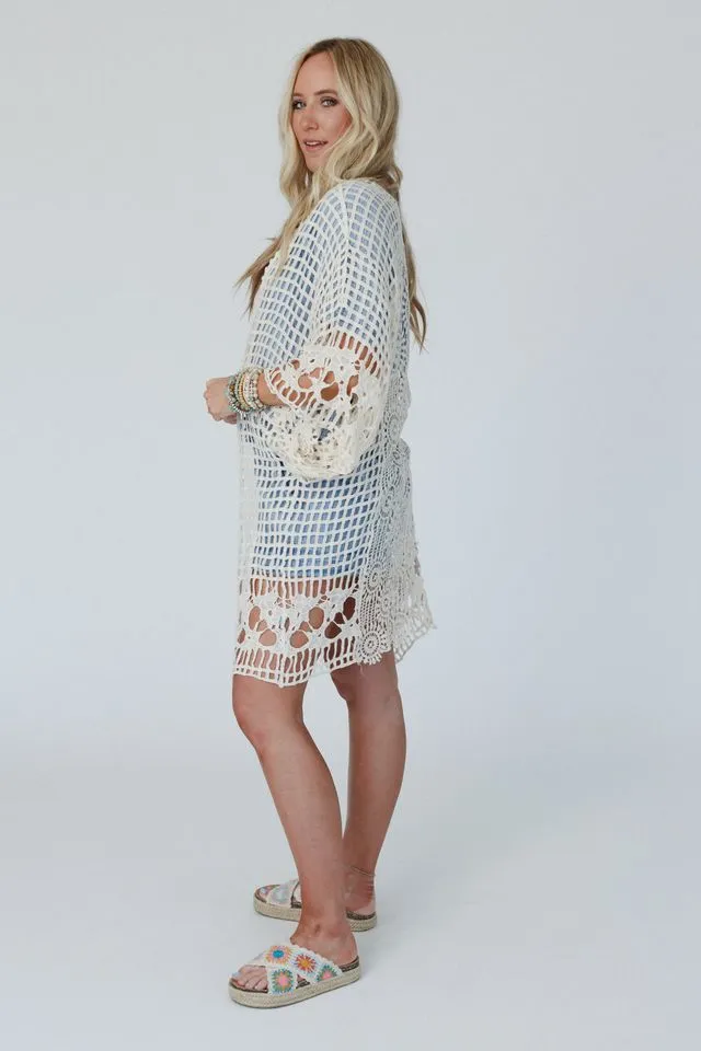Off The Grid Crochet Kimono - Natural
