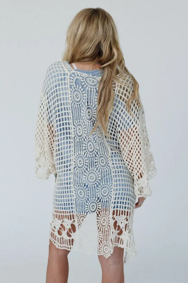 Off The Grid Crochet Kimono - Natural