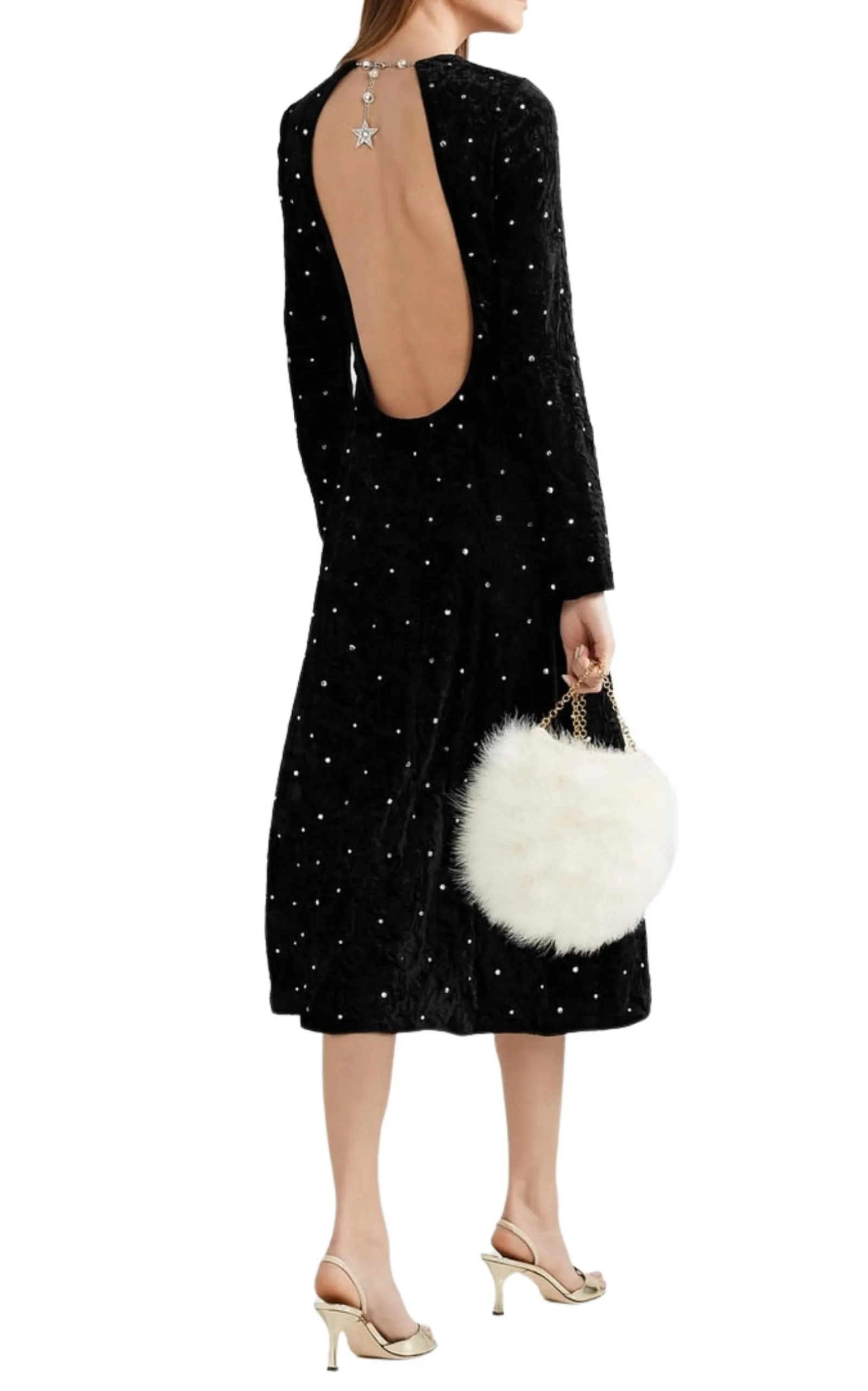 Open-Back Crystal-Embellished Crushed-Velvet Midi Dress
