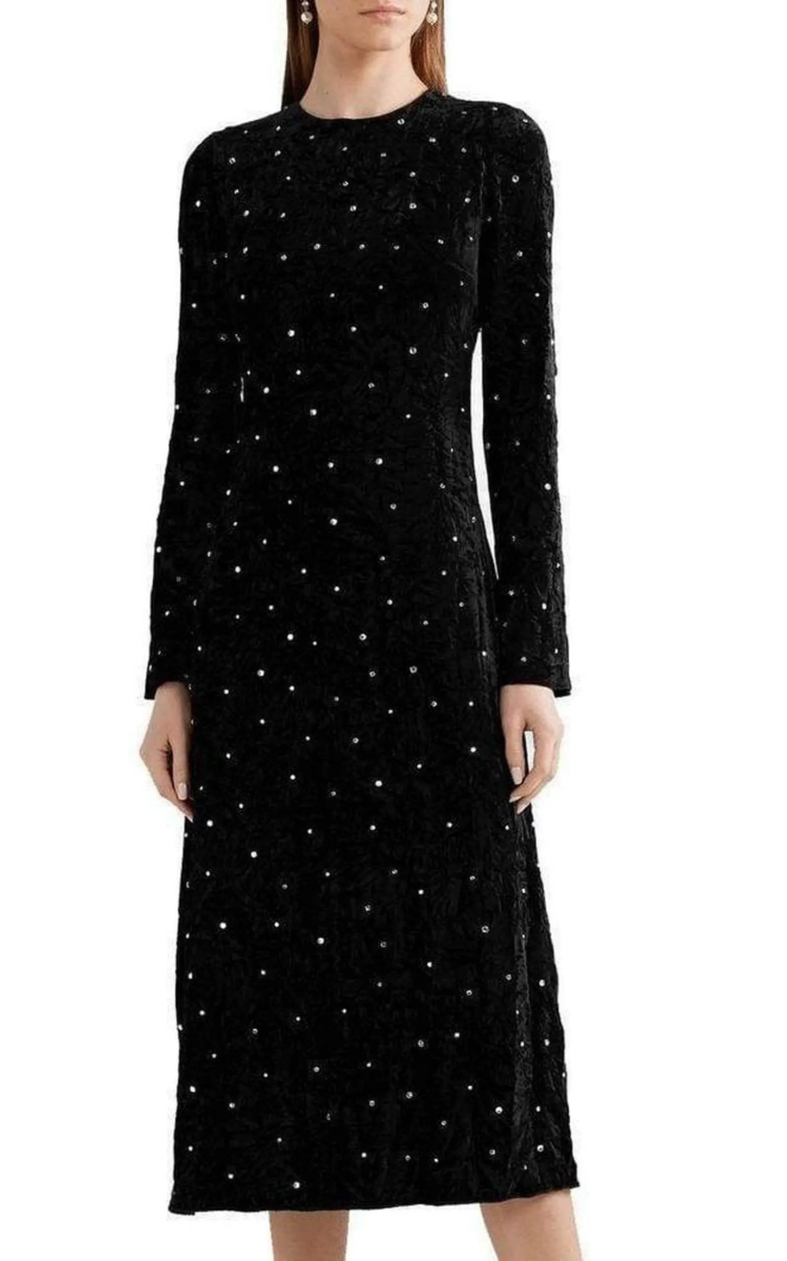 Open-Back Crystal-Embellished Crushed-Velvet Midi Dress