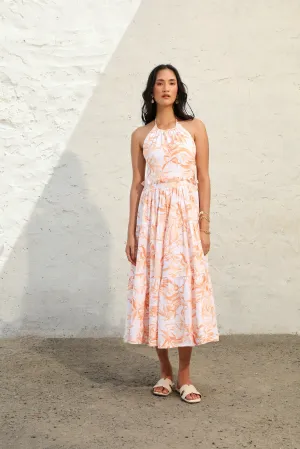 Orange & White Linen Halterneck Dress