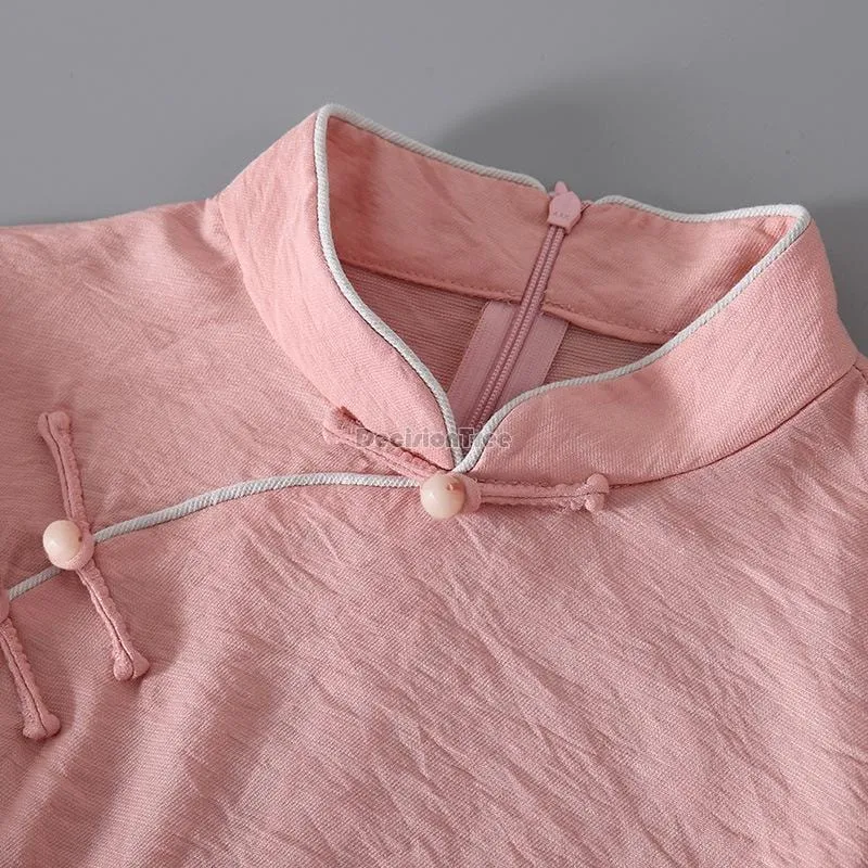 Pink silk linen Chinese Dress