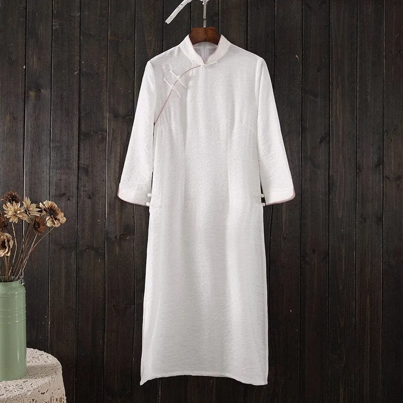 Pink silk linen Chinese Dress