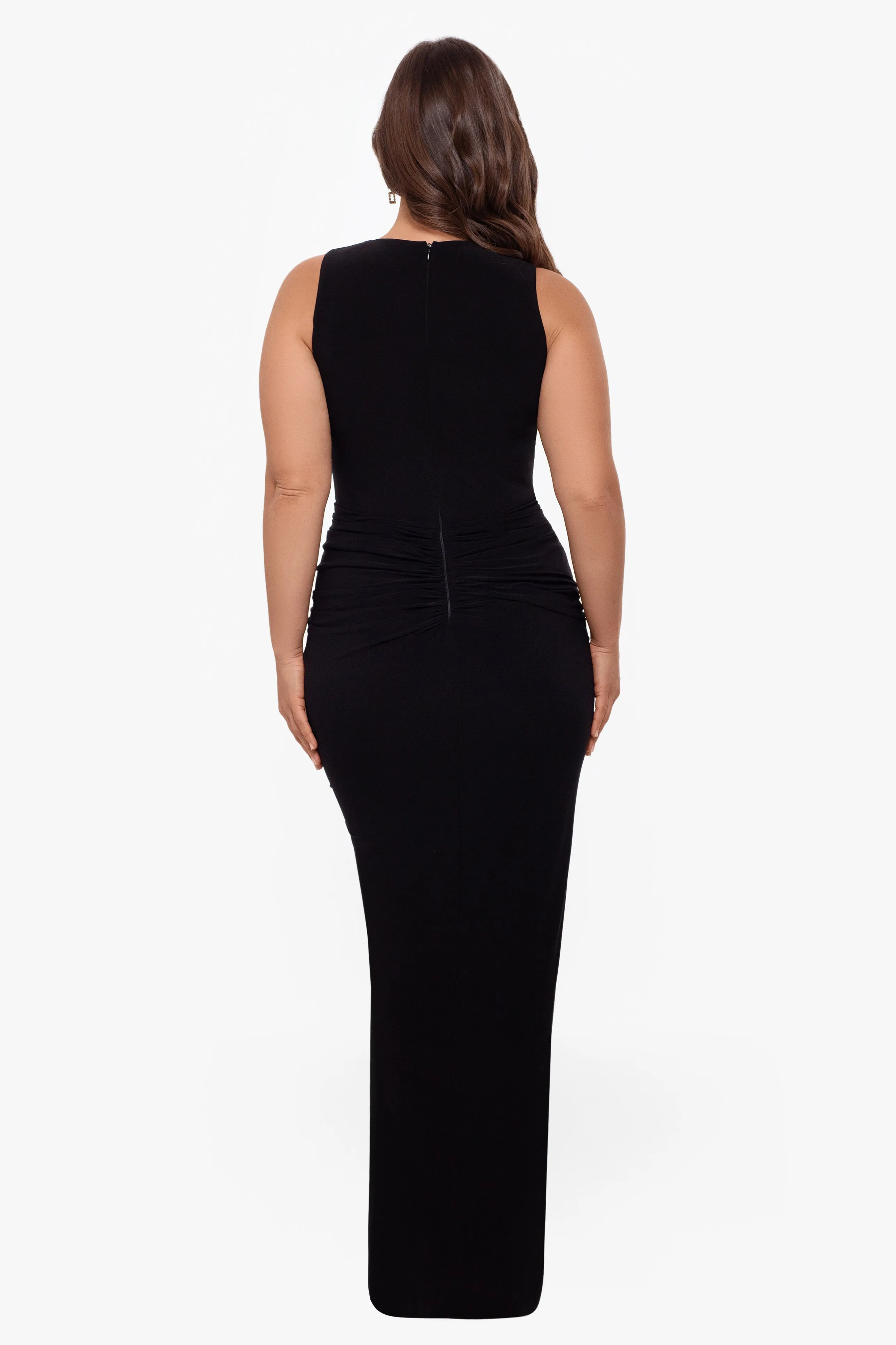 Plus "Bobbi" Long Ruffled V-Neck Gown