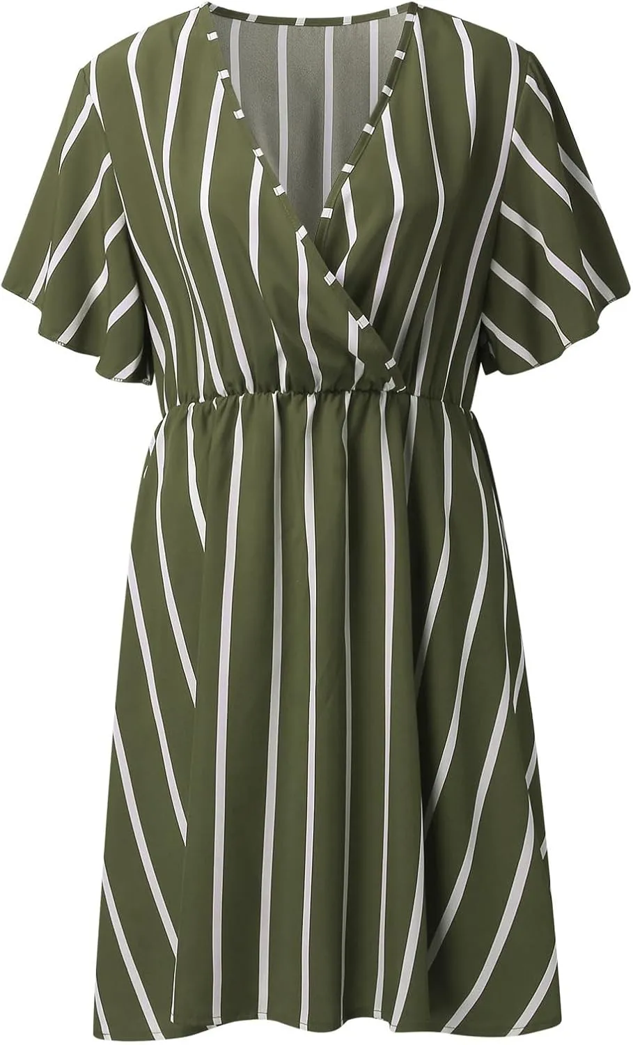 Plus Size Dresses for Curvy Women Short Sleeve V Neck Tunic Mini Dress Summer Casual Striped The Waist Sundress 2025