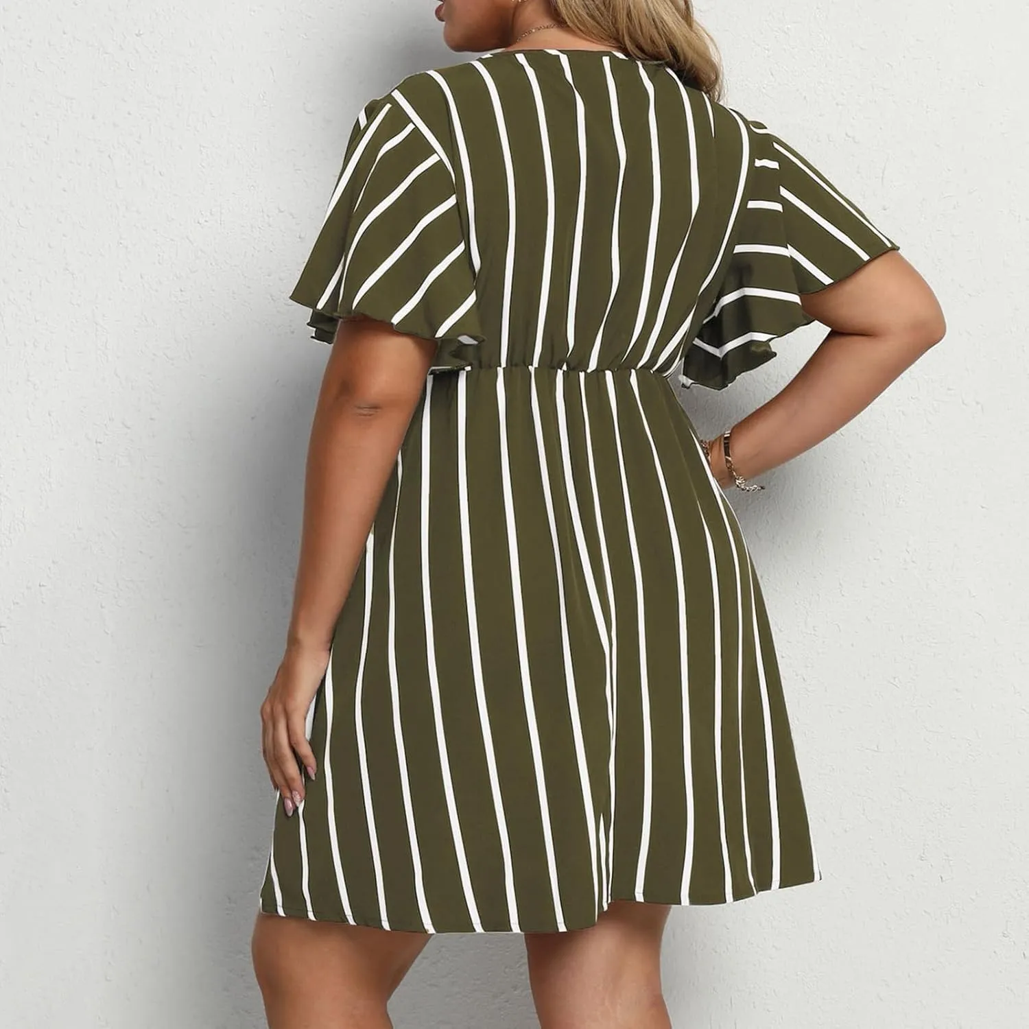 Plus Size Dresses for Curvy Women Short Sleeve V Neck Tunic Mini Dress Summer Casual Striped The Waist Sundress 2025