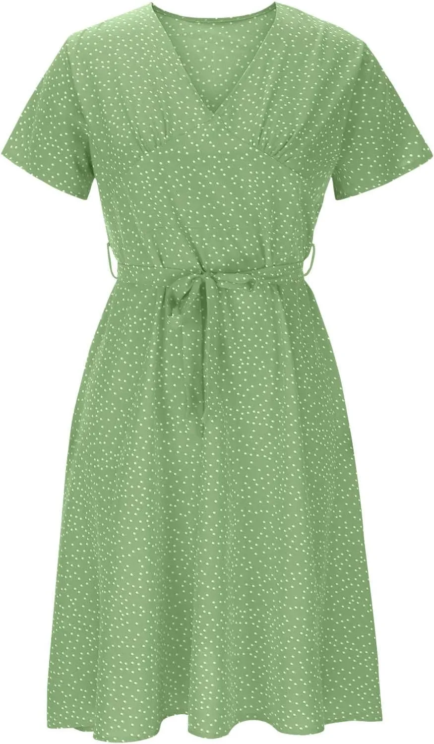 Plus Size Dresses for Wedding Guest Women's Wrap V Neck Short Sleeve Tie Waist Midi Dress Casual Flowy Sundress