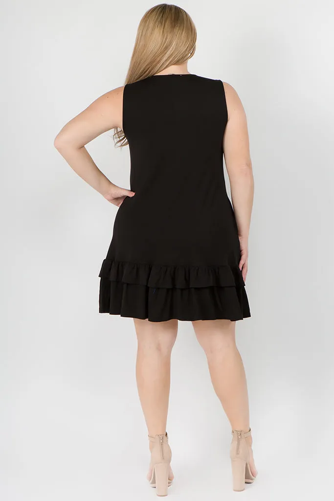 Plus Size Flirt with a Twirl Sleeveless Ruffle Dress with Pockets
