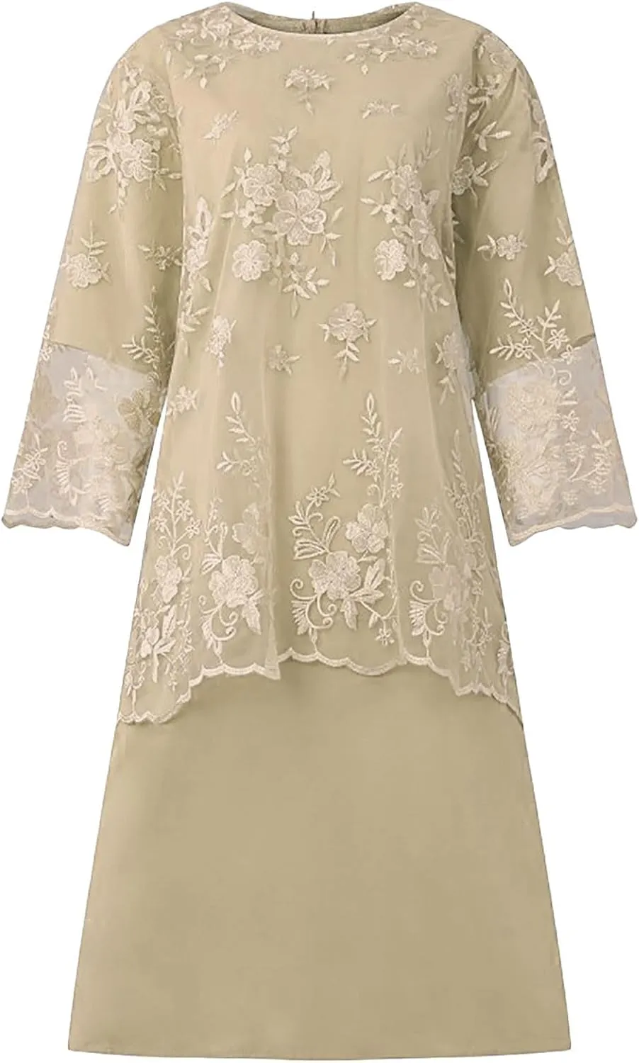 Plus Size Mother of The Bride Dress Floral Lace Mesh Wedding Guest Dresses 2PC 3/4 Sleeve High Low Top with Dress