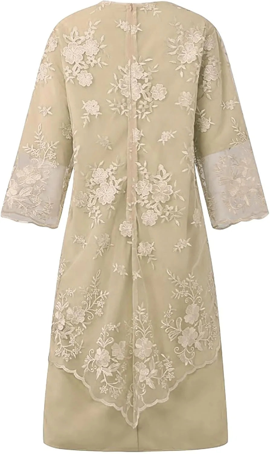 Plus Size Mother of The Bride Dress Floral Lace Mesh Wedding Guest Dresses 2PC 3/4 Sleeve High Low Top with Dress