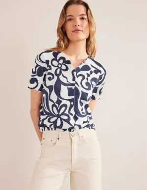 Printed Beach Cardigan-Ink Pot, Ivory Bloom Azure