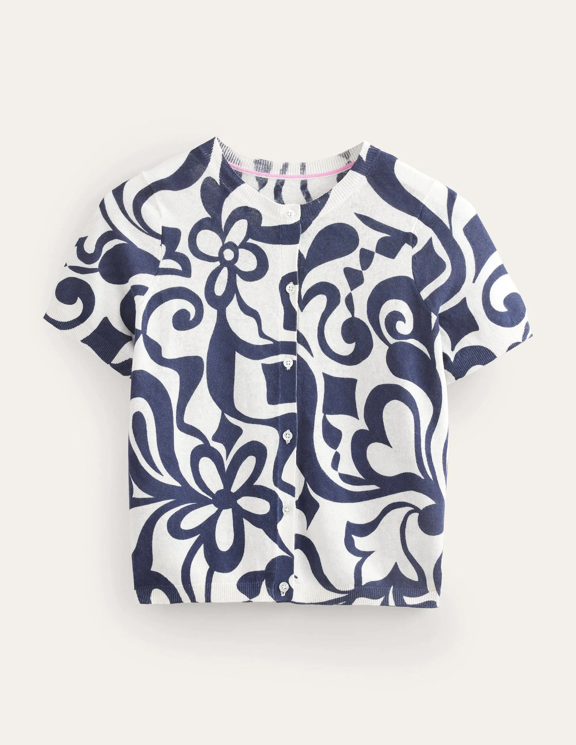 Printed Beach Cardigan-Ink Pot, Ivory Bloom Azure