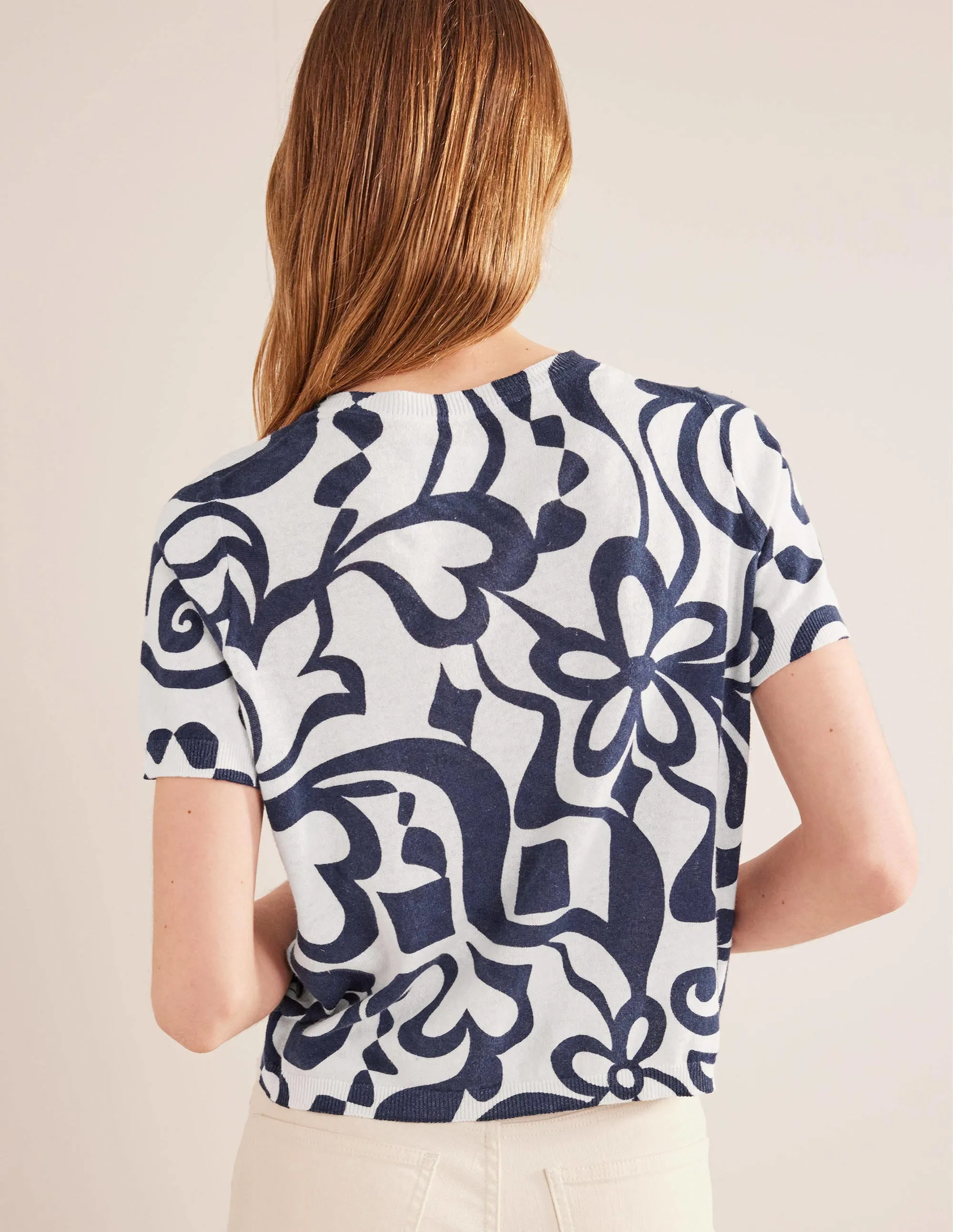 Printed Beach Cardigan-Ink Pot, Ivory Bloom Azure