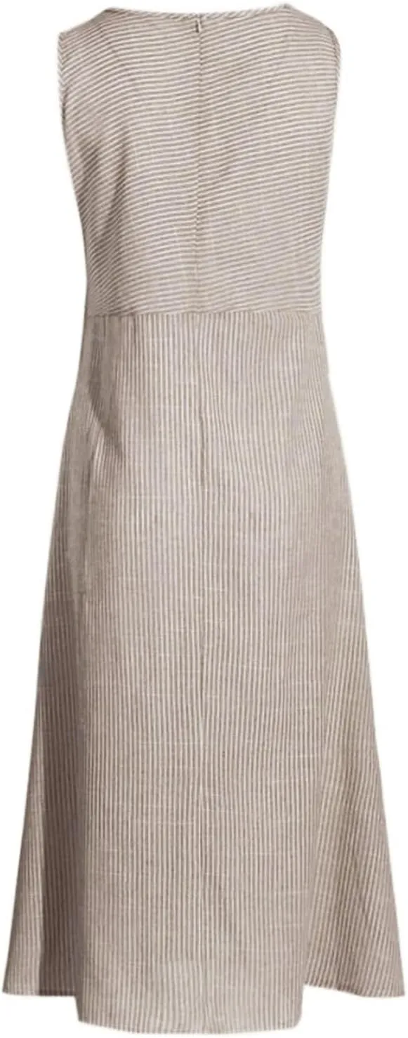 PTOLOCIF Linen Dress for Women, 2024 Summer Trendy Plain Maxi Dress Plus Size Cotton Linen Dress Crewneck Sleeveless Sundress