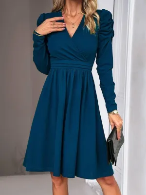 Puff Sleeve Wrap Dress