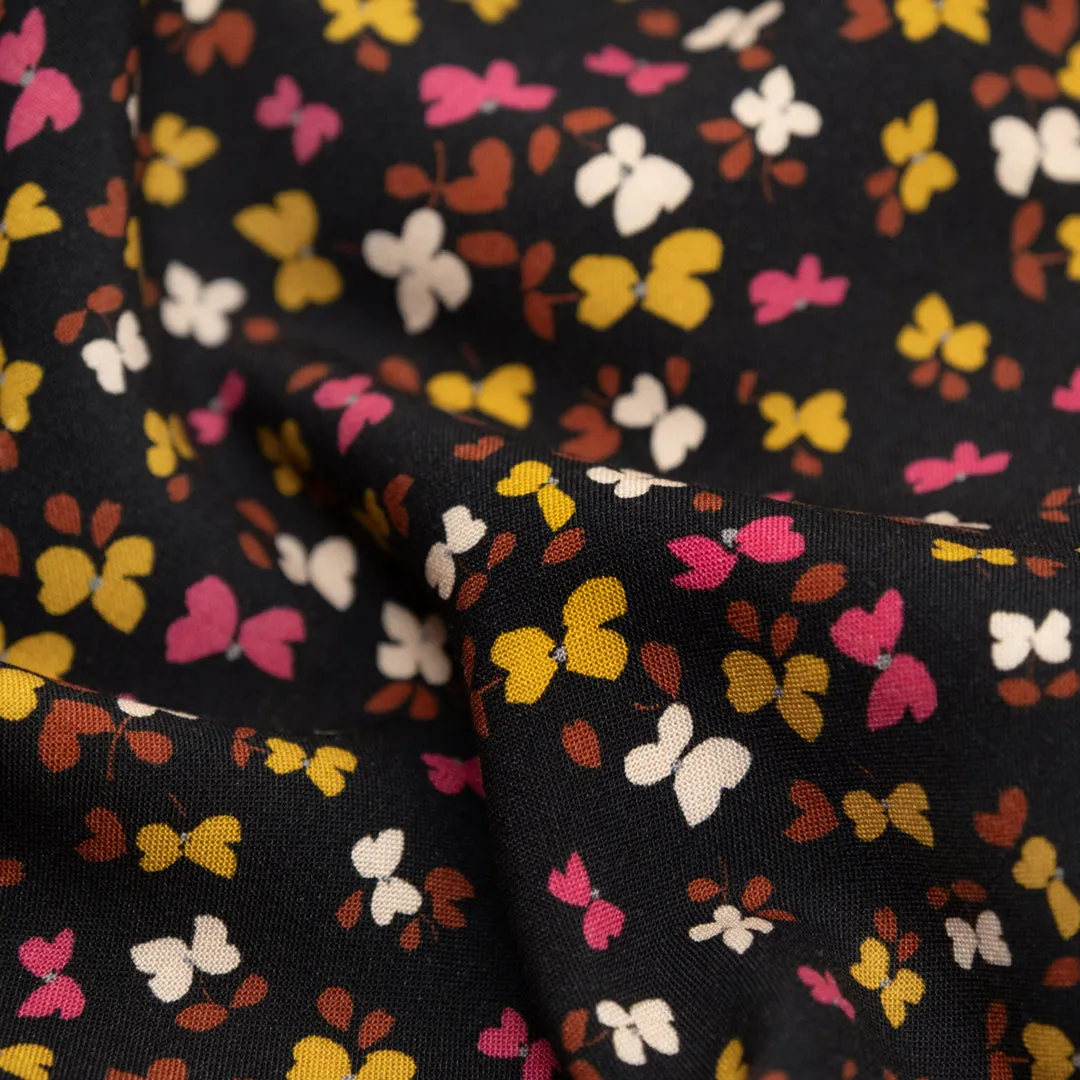 Remnant - 1.1m - Flutter Printed Viscose Challis - Black