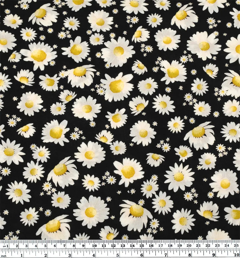 Remnant - 2.7m - Deadstock Cosmic Daisy Viscose Voile - Black/Ecru