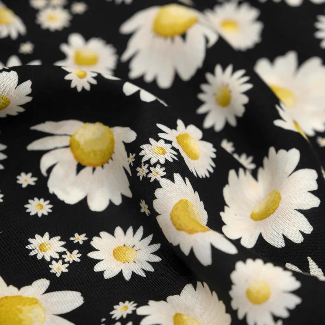 Remnant - 2.7m - Deadstock Cosmic Daisy Viscose Voile - Black/Ecru