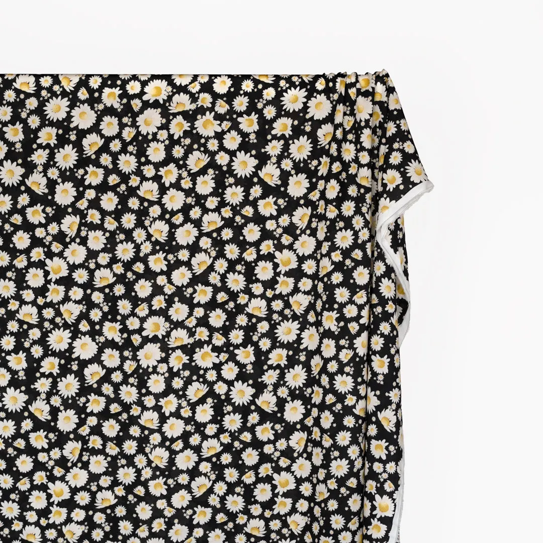 Remnant - 2.7m - Deadstock Cosmic Daisy Viscose Voile - Black/Ecru