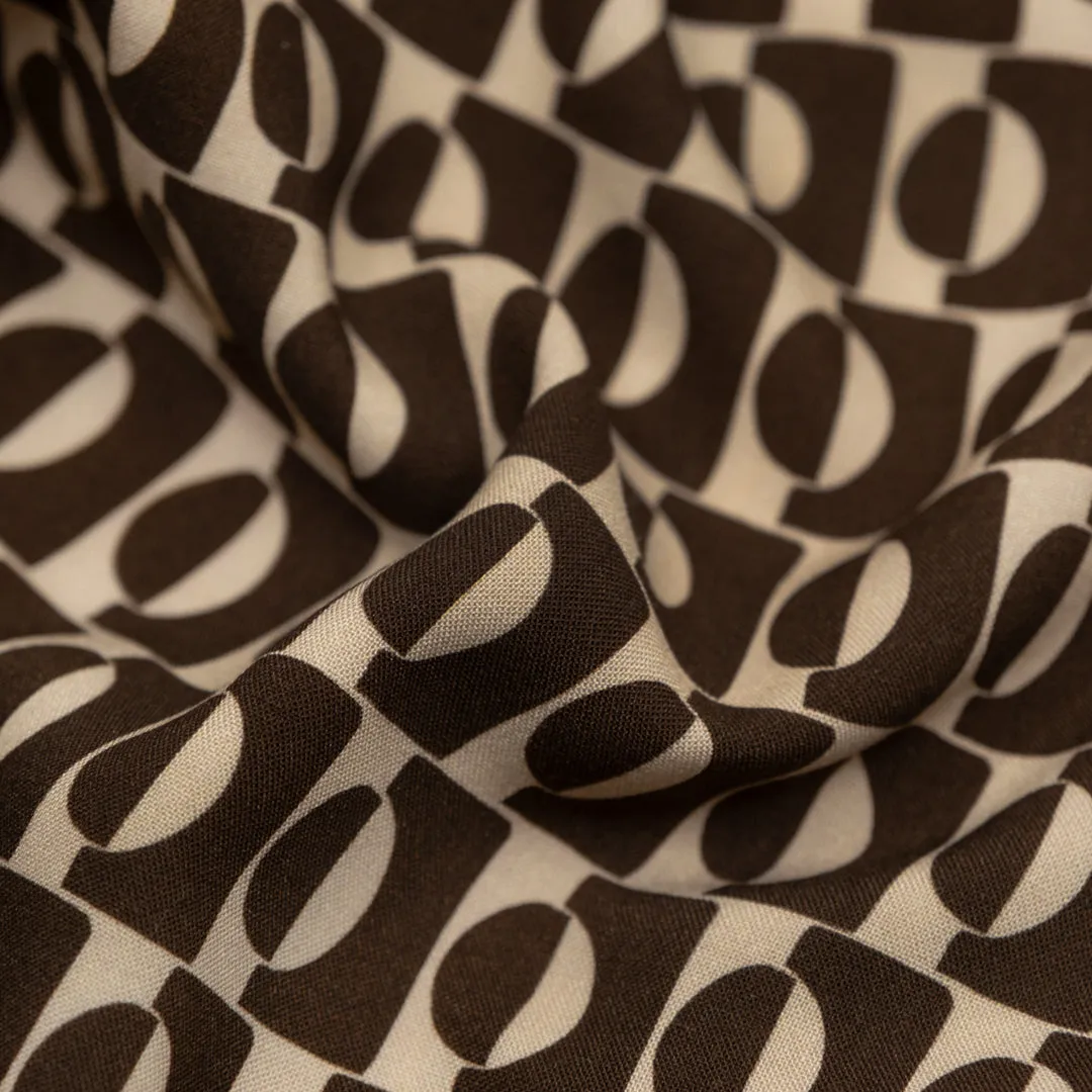 Remnant - 2m - Flip Side Printed Viscose Challis - Espresso/Cream