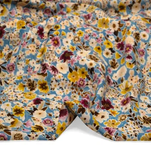 Remnant - 4.6m - Flower Shop Printed Viscose Challis - Pacific/Blush/Citron