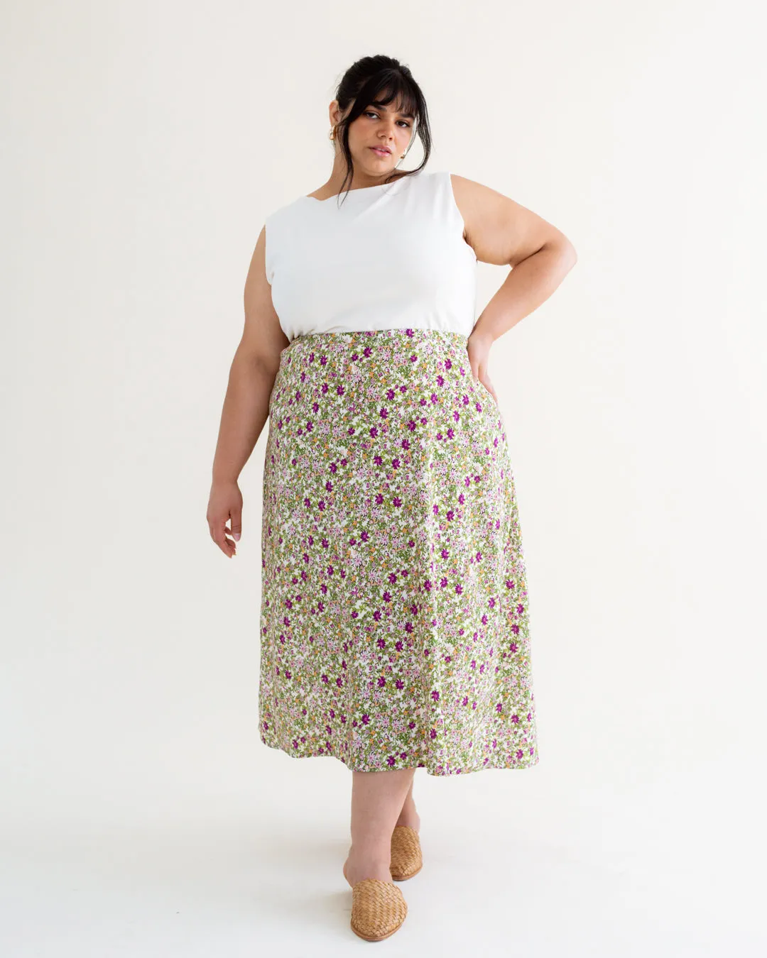 Remnant - 4.6m - Flower Shop Printed Viscose Challis - Pacific/Blush/Citron