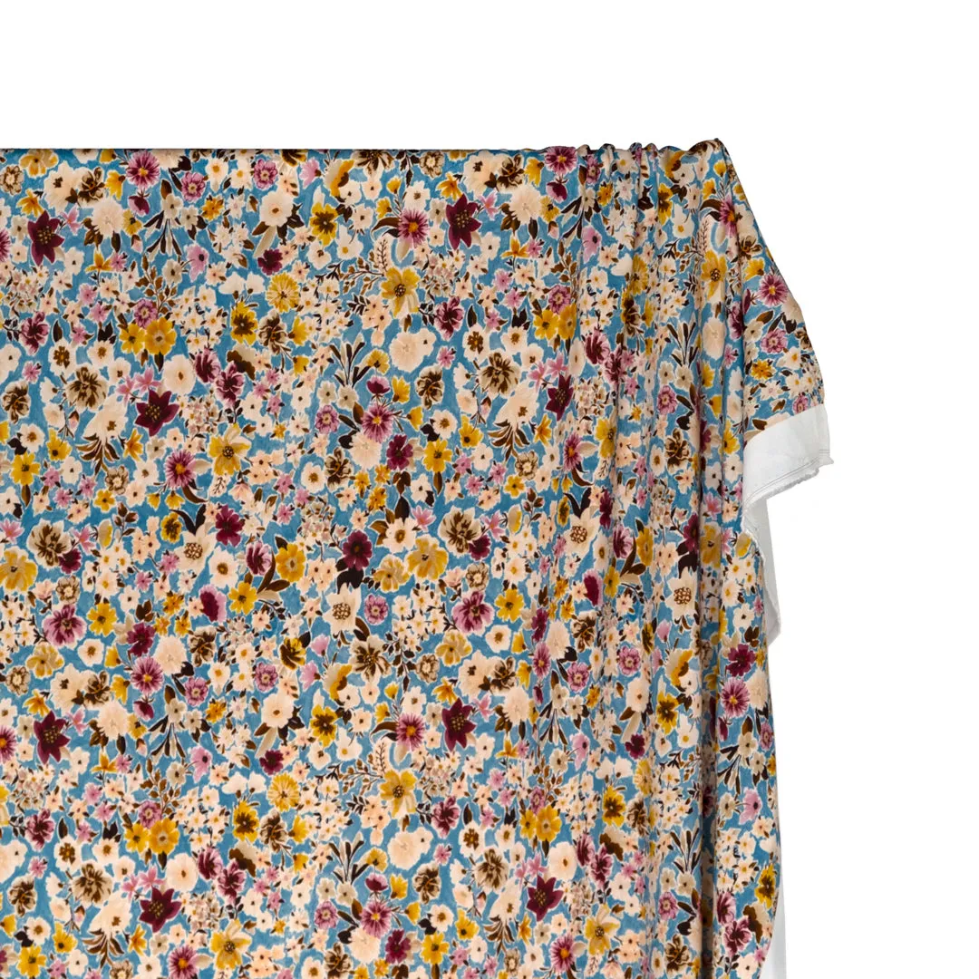 Remnant - 4.6m - Flower Shop Printed Viscose Challis - Pacific/Blush/Citron