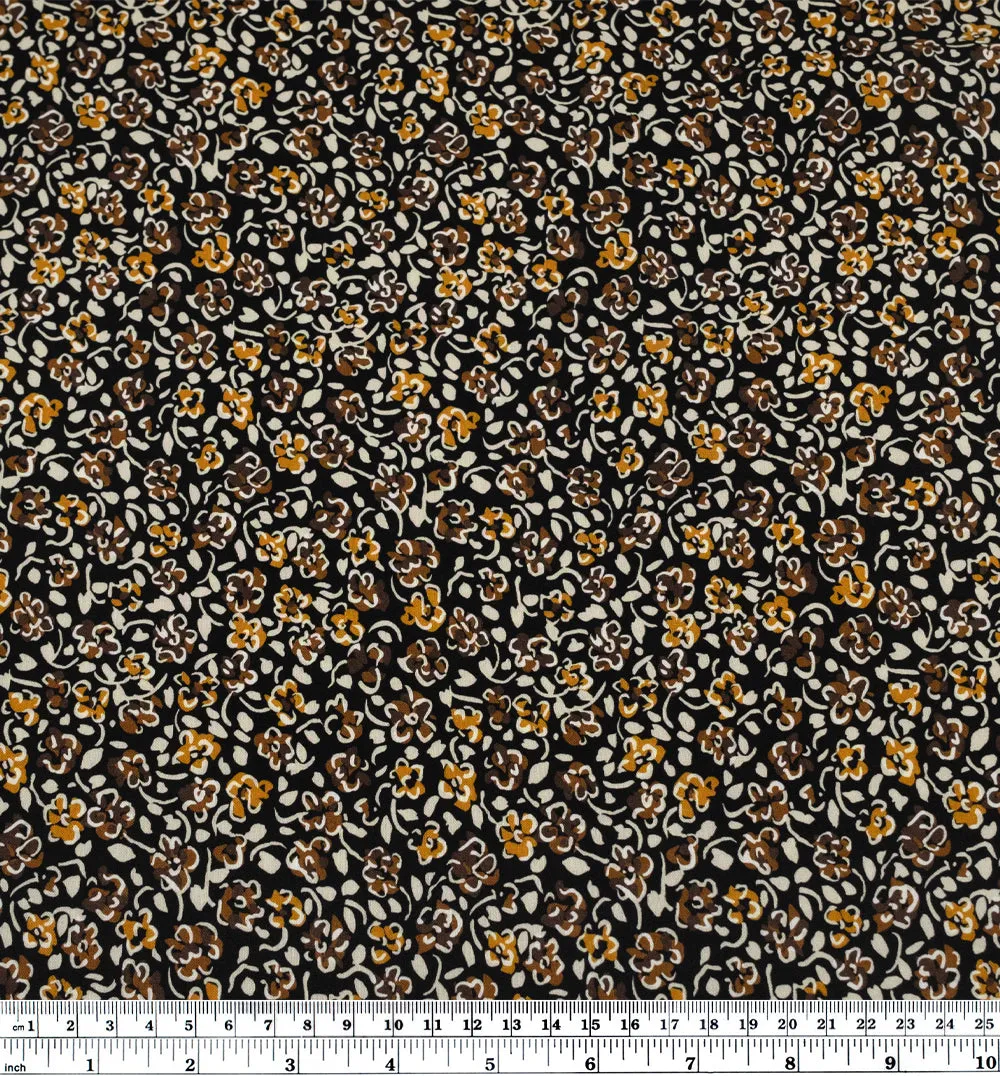 Remnant - 70cm - Floral Whimsy Printed Viscose Challis - Black