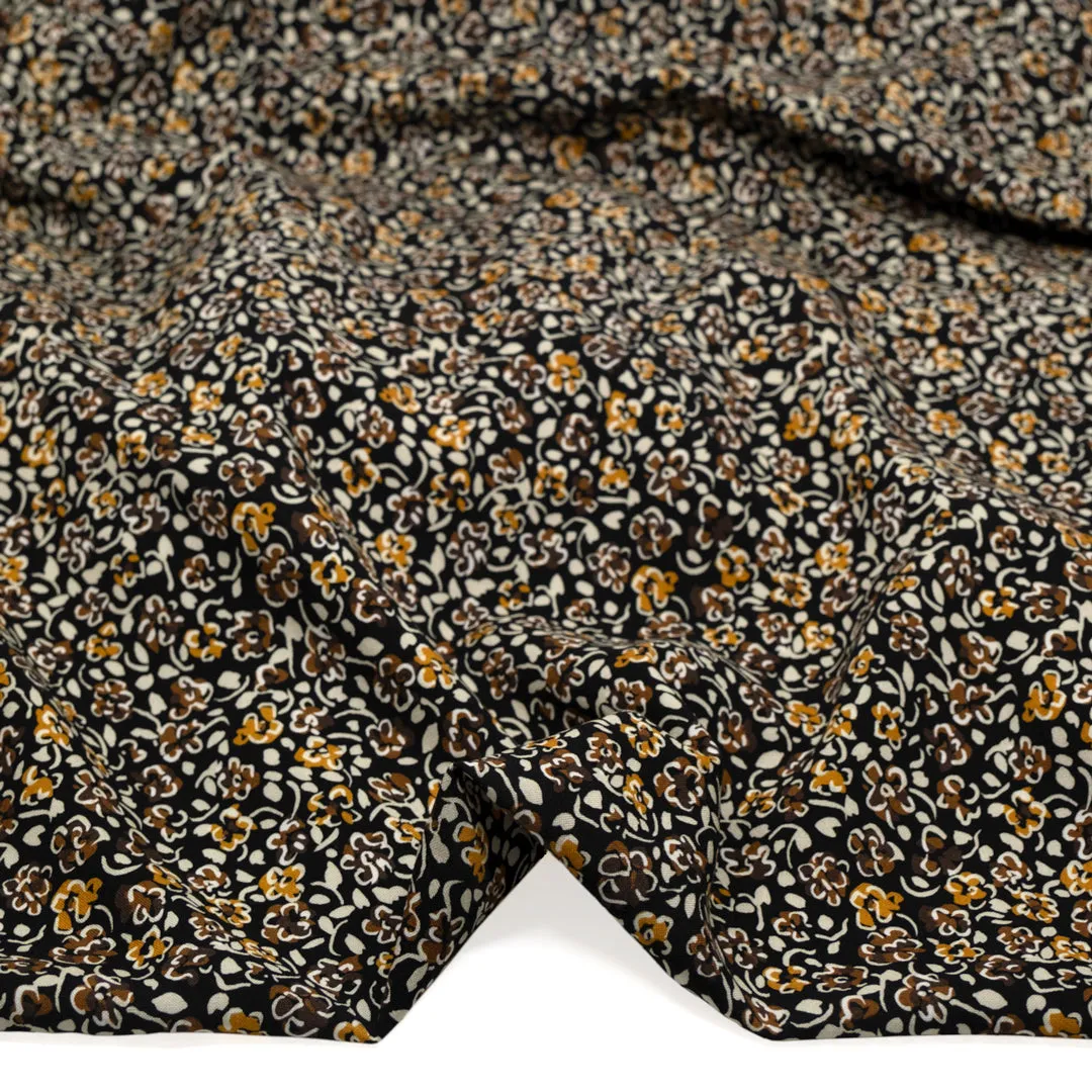 Remnant - 70cm - Floral Whimsy Printed Viscose Challis - Black
