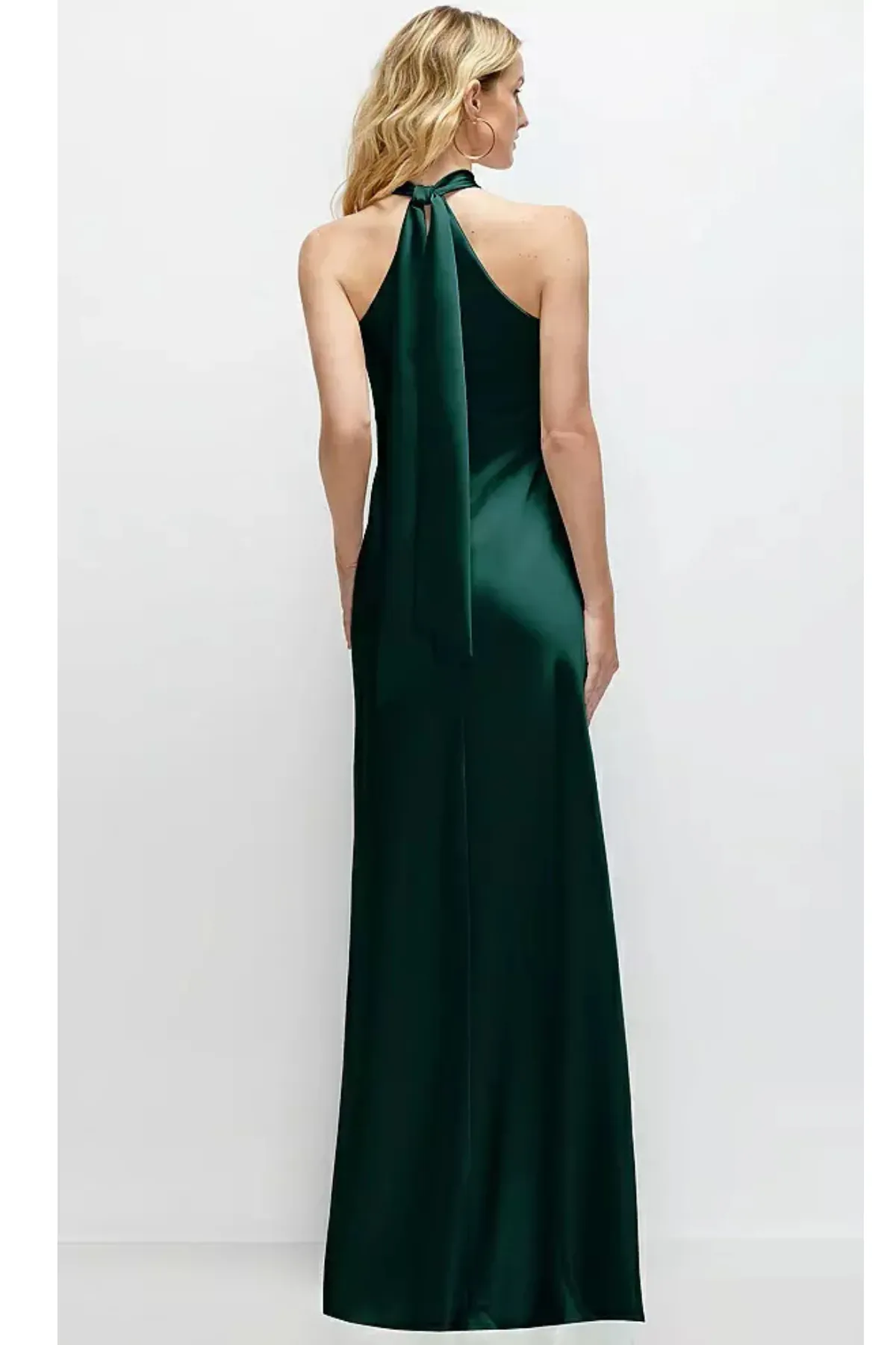 Self Tie Bow Back Satin Maxi Dress in Evergreen