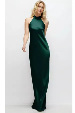 Self Tie Bow Back Satin Maxi Dress in Evergreen