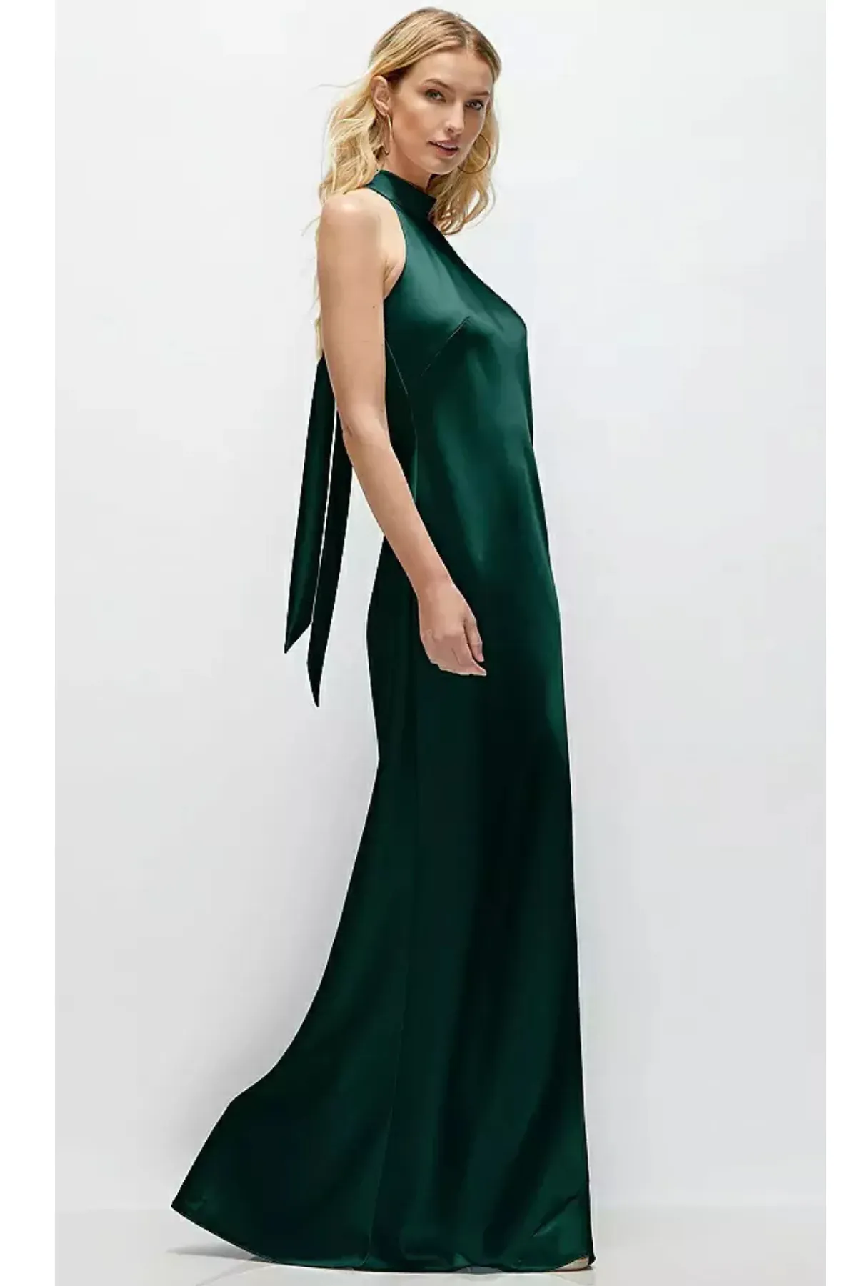 Self Tie Bow Back Satin Maxi Dress in Evergreen