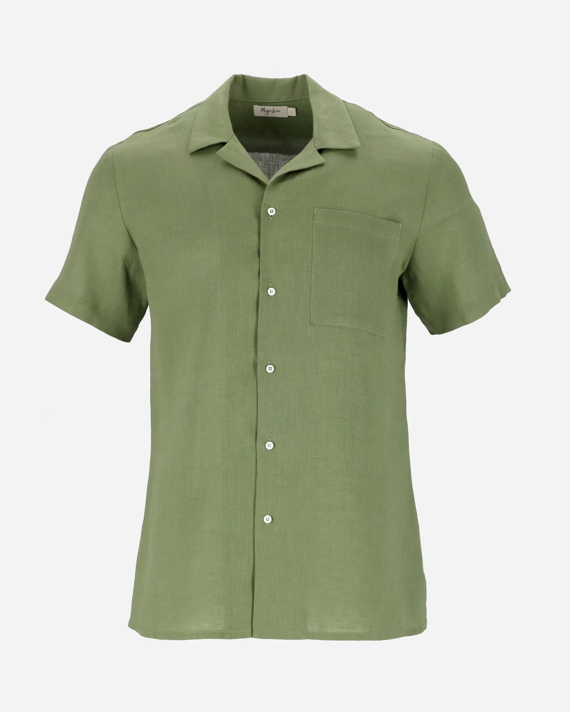Short-sleeved breezy men's linen shirt HAWI in Forest green