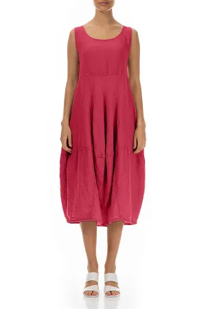 Sleeveless Balloon Raspberry Crêpe Linen Dress